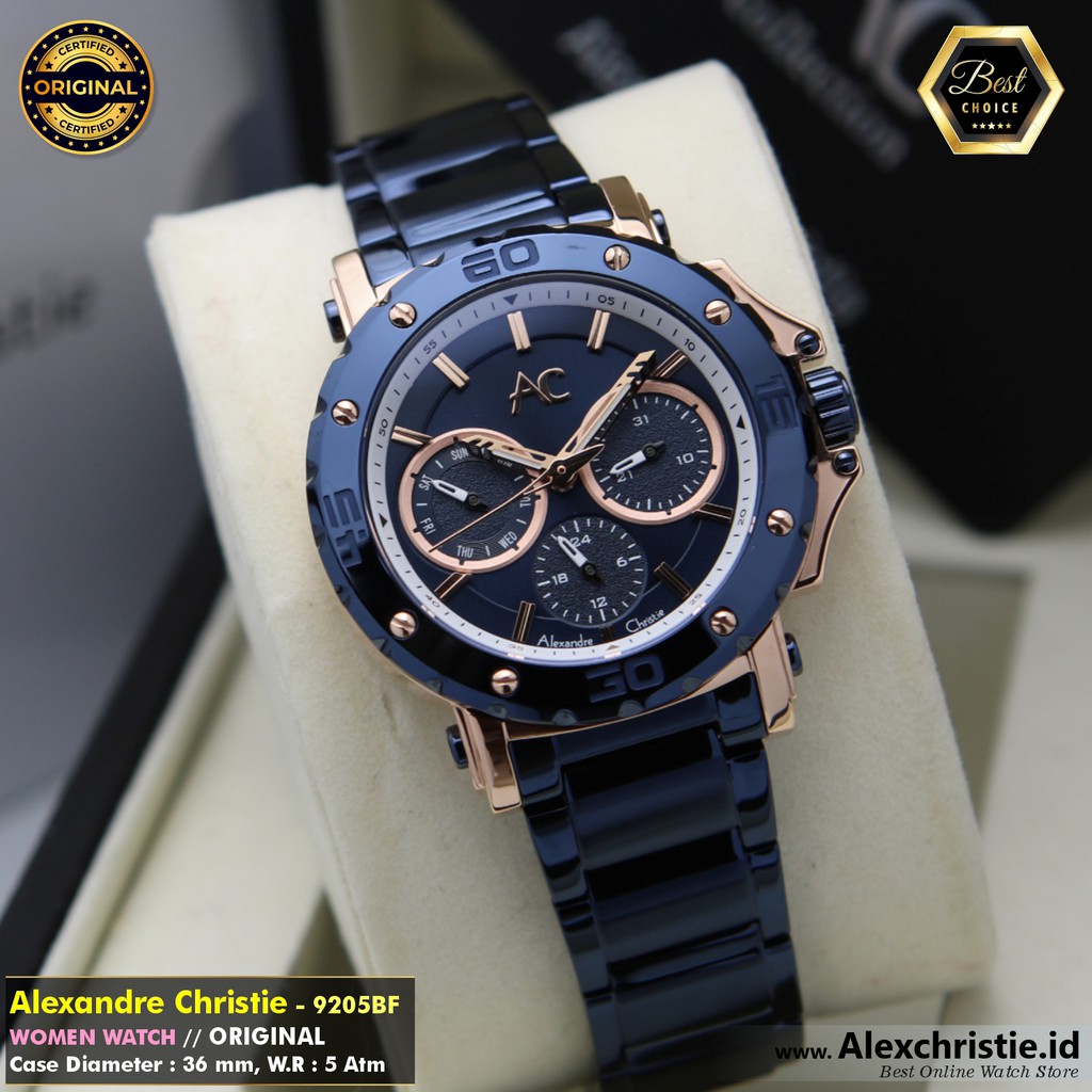 New 2021 Jam Alexander Christie Wanita 9205BF Navy Blue Original - Cantik Sporty Mewah Elegan