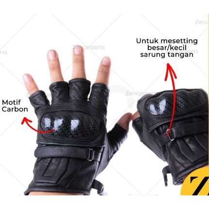 Sarung Tangan Motor Kulit Asli Domba Batok Half Finger Glove Protector carbon separuh jari tangan