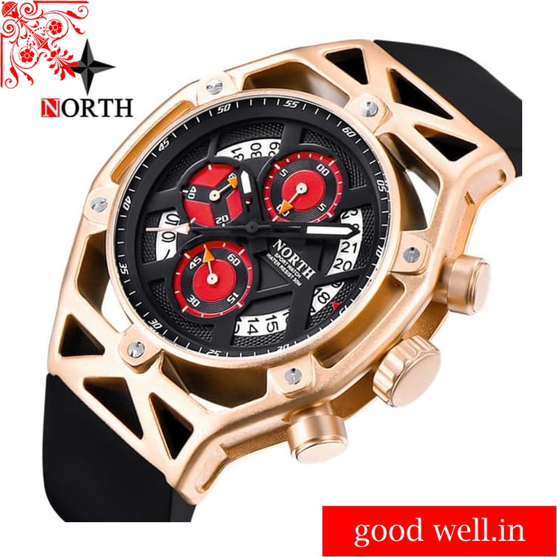 JAM TANGAN PRIA ORIGINAL NORTH 7710 CHRONOGRAPH ANTI AIR BLACK GOLD Murah I Termurah I Terlaris