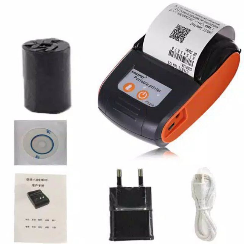 Printer POS Bluetooth Mini Thermal + BAG + kertas Printer Receipt Print 58mm GOOJPRT JP-PT210 kasir ppob ipos Black/Orange Portable GS8