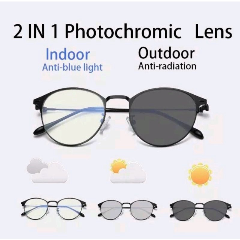 Kacamata Lesna Bening Photocromic Frame 1920 Gaya pashion Wanita Kekinian Bisa Minus Antiradiasi Ori