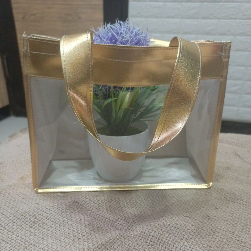Tas Mika Kombinasi Warna Emas PLT 27*11*21 cm Tas Mika Transparan Tas Bening