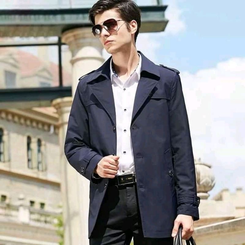 jas panjang pria model korea long coats bahan katun
