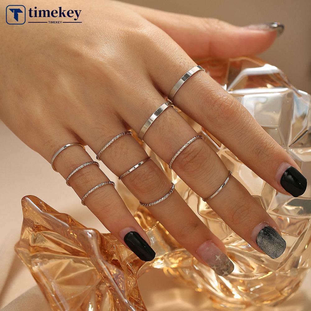 Timekey 10PCS / Set Cincin Alloy Vintage Minimalis Unik Untuk Wanita A3K6