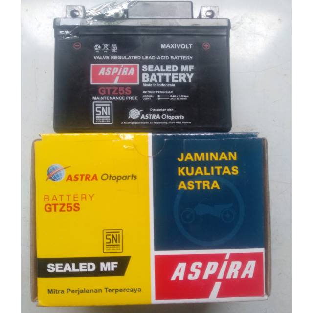 Aki kering gtz5s merk Aspira by PT Astra Otoparts for all matic dll