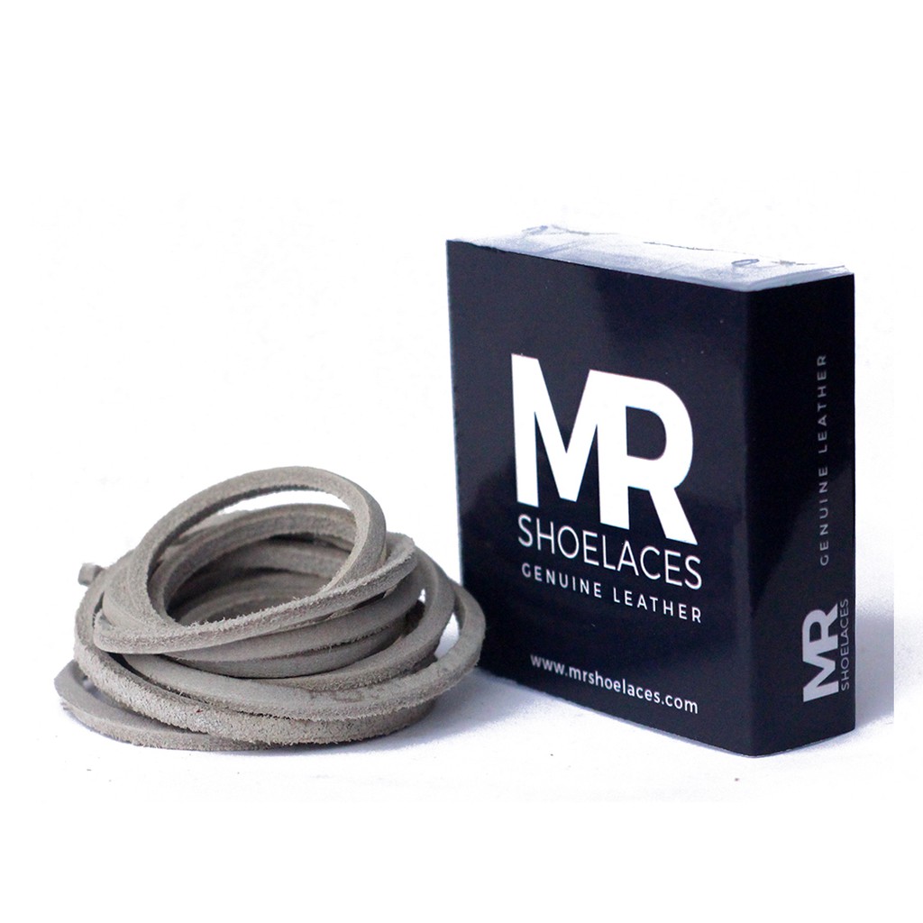 MR Shoelaces LR06 Gray (Abu-Abu) - Tali Sepatu Kulit 60cm 80cm 100cm 120cm 150cm 200cm - Premium Shoelace Leather