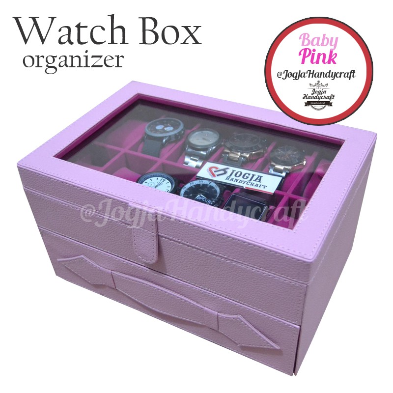 Baby Pink Watch Box Organizer / Kotak Tempat Jam Tangan Isi 24