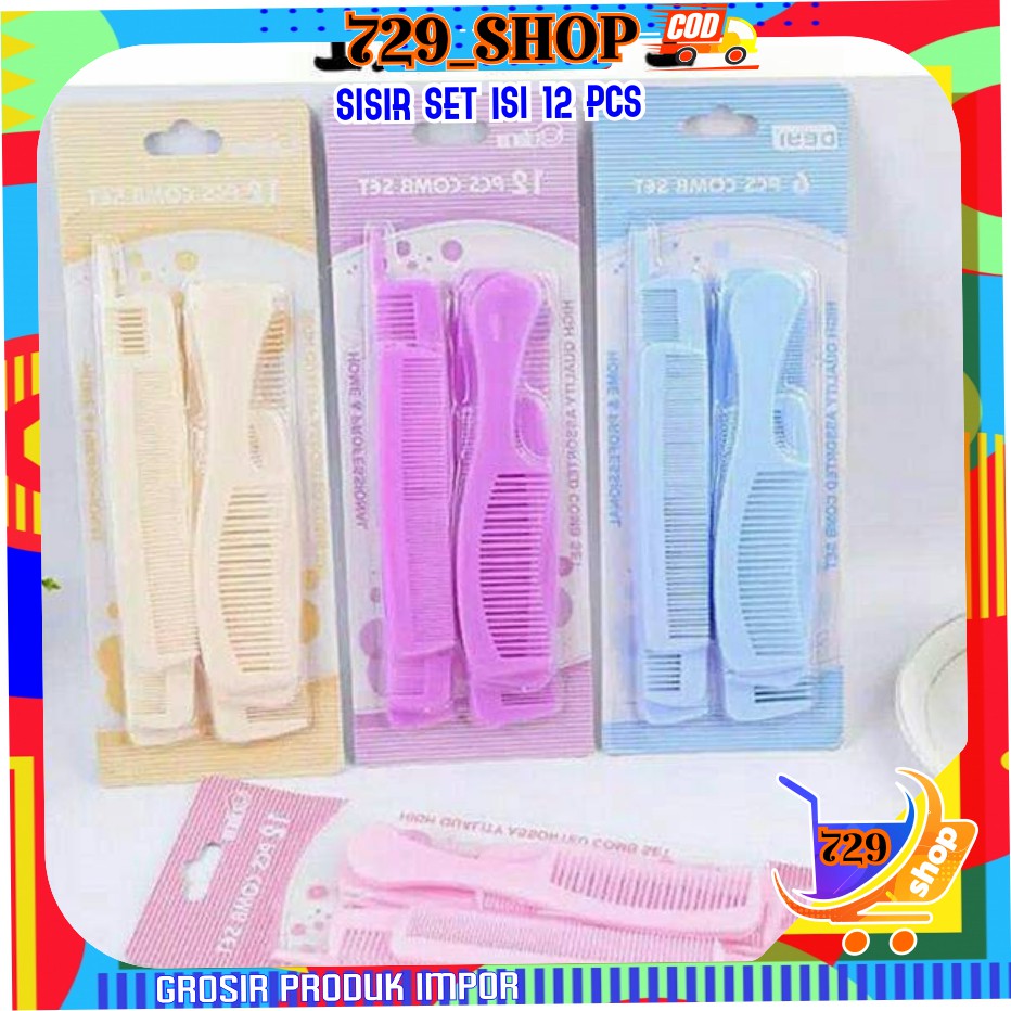 isi 12 Pcs Sisir Rambut Travel Korea Import / Paket Sisir Rambut Murah Best Seller