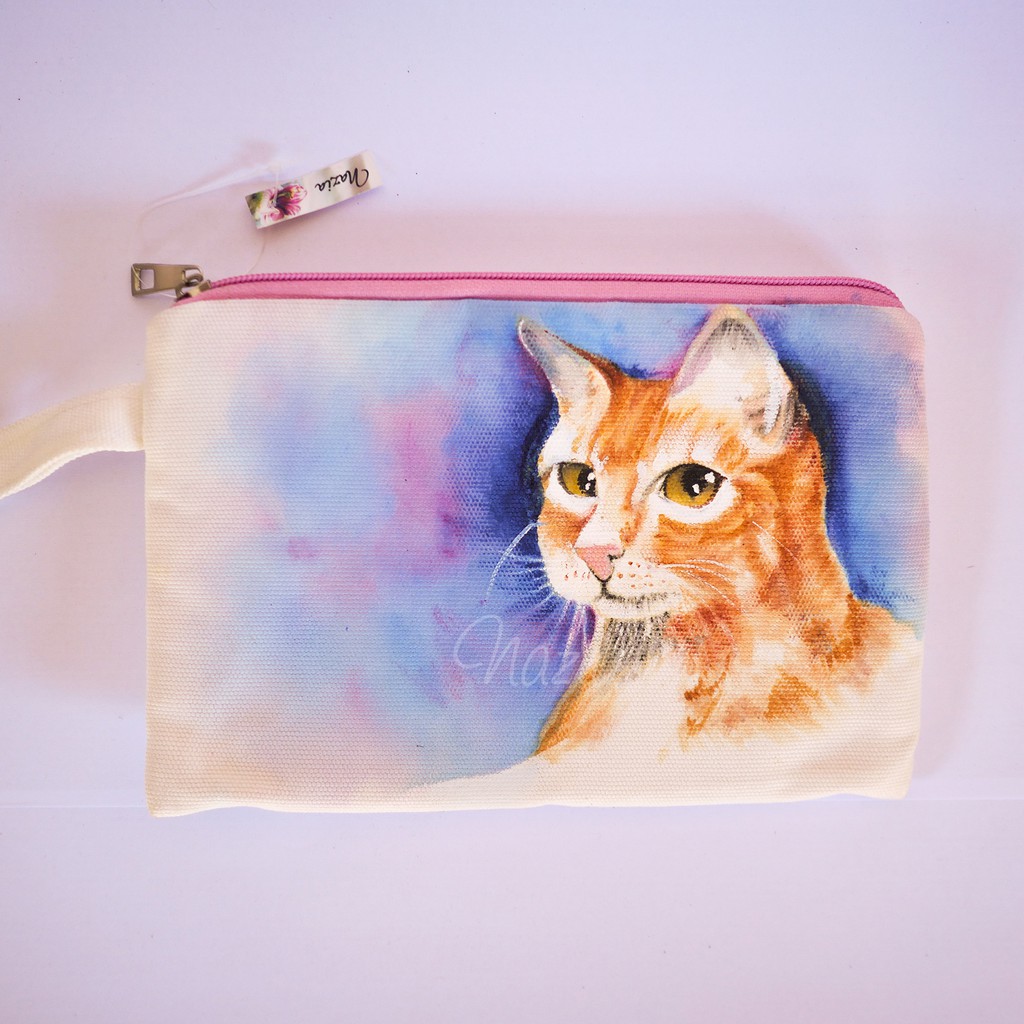 

Pouch Lukis the Curious Cat Nazia Fabric Painting