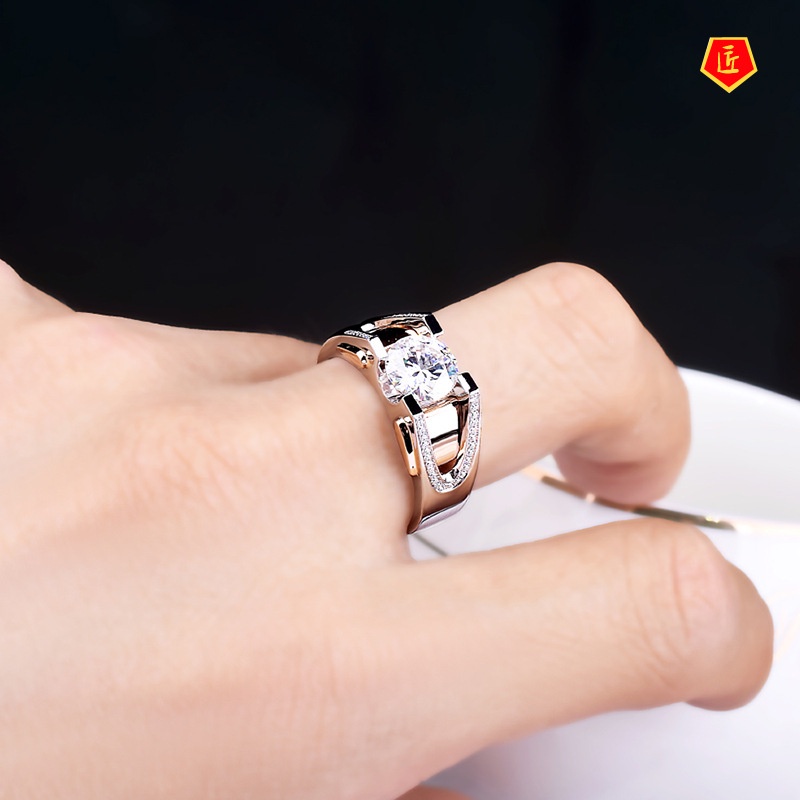 [Ready Stock]Men's Personalized Elegant Two-Color Moissanite Ring
