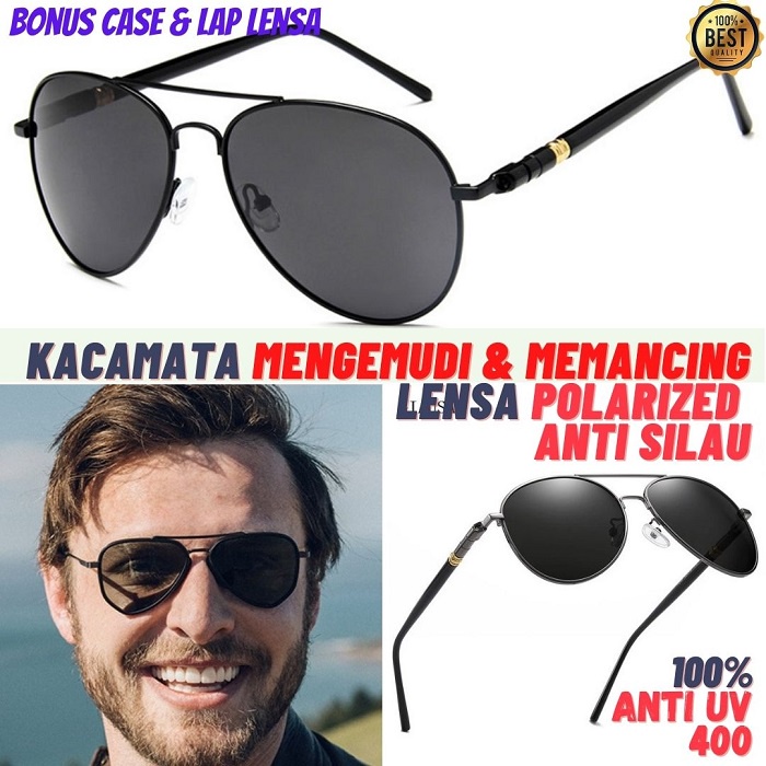 Kacamata Hitam Pria Keren | Kacamata Hitam Cowok | kacamata pria hitam Sunglasses Polarized Aviator 