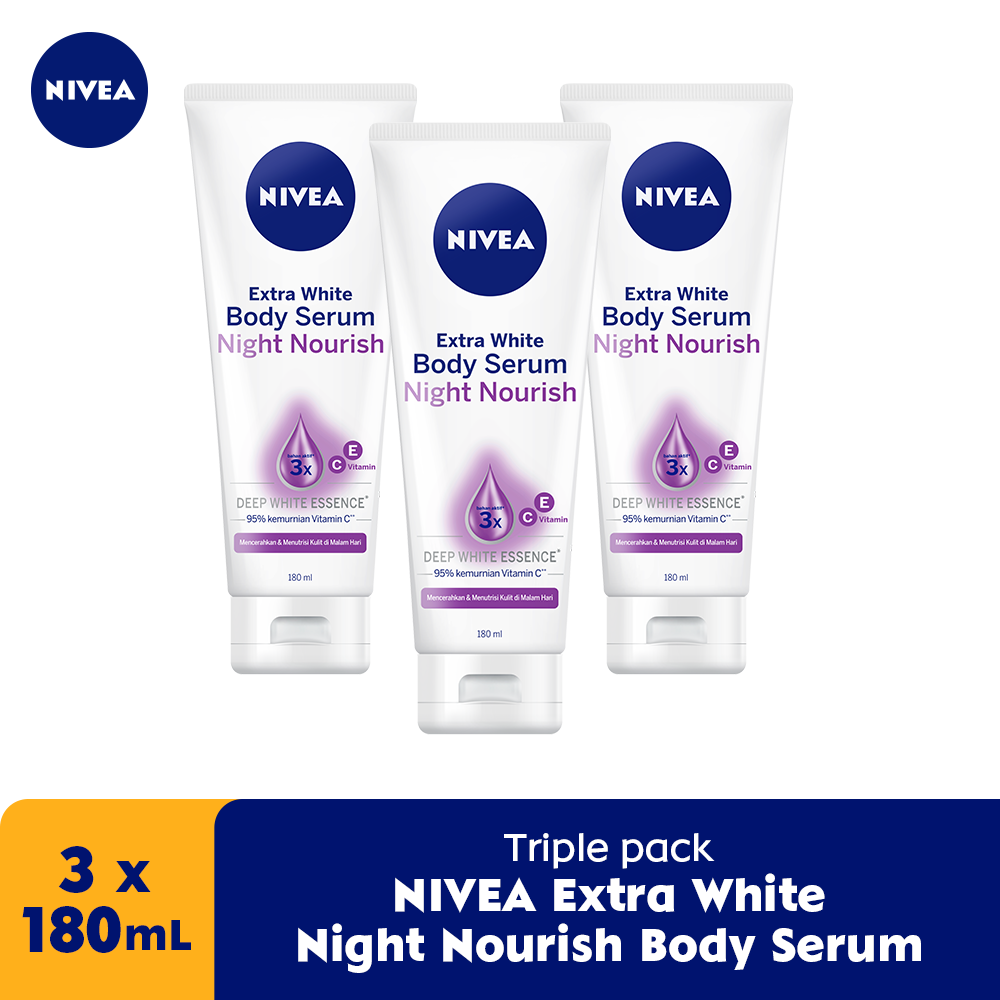NIVEA Extra White Night Nourish Body Serum 180mL Triplepack