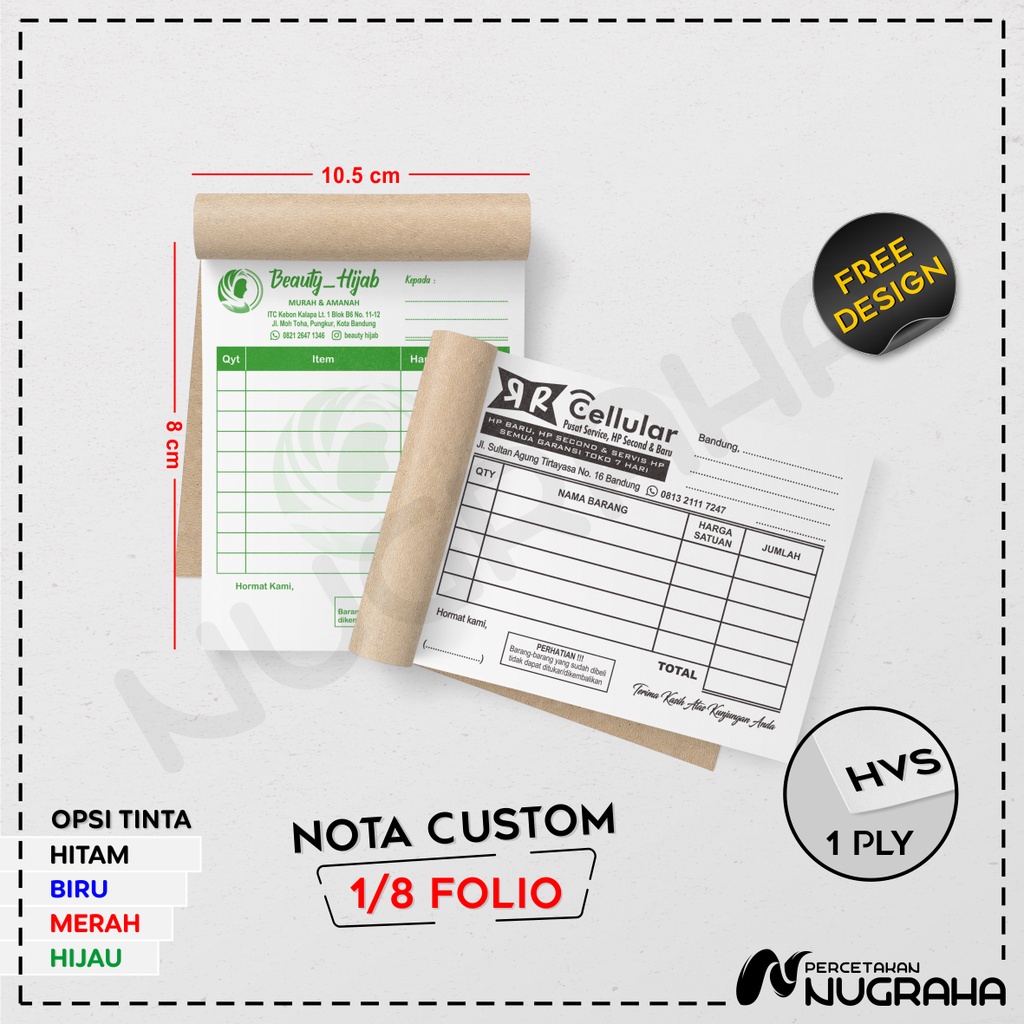 

NOTA CUSTOM 1/8 FOLIO 1 RANGKAP / BUKU NOTA KONTAN