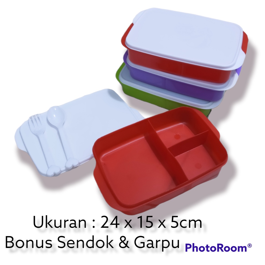 Lunch Box Set / Box Kotak Makan / Kado Souvenir ulang tahun / Tempat Bekal + Bonus Sendok &amp; Garpu BPA Free