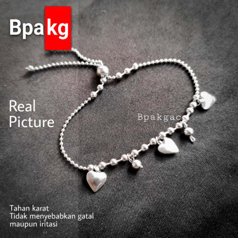 Gelang tangan serut strawbery # Gelang monel besi putih asli anti karat silver murah simple Makassar