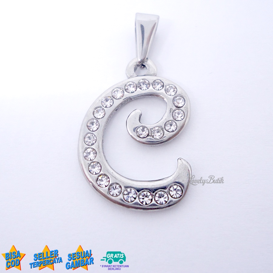 Lovelybutik Liontin Titanium Anti Karat Liontin Huruf C Klasik Silver Leontin Huruf C