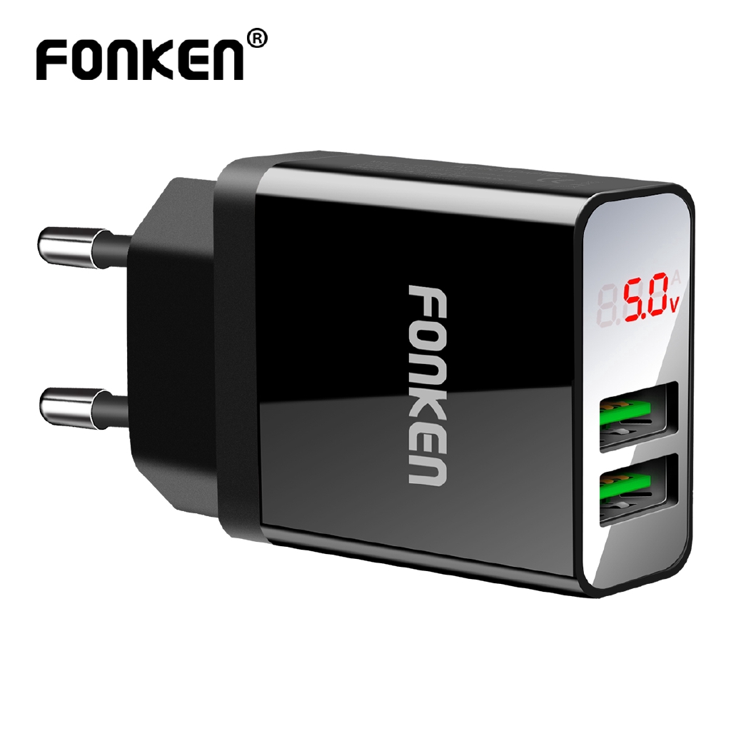 

FONKEN Universal Dual USB Charger LED Display for Phone Tablet Wall Adapter 2 Port Travel Charge