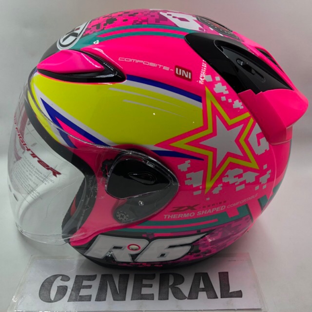 Helm NHK R6 Motif Pixel Pink Fluorescent Flo Half Face