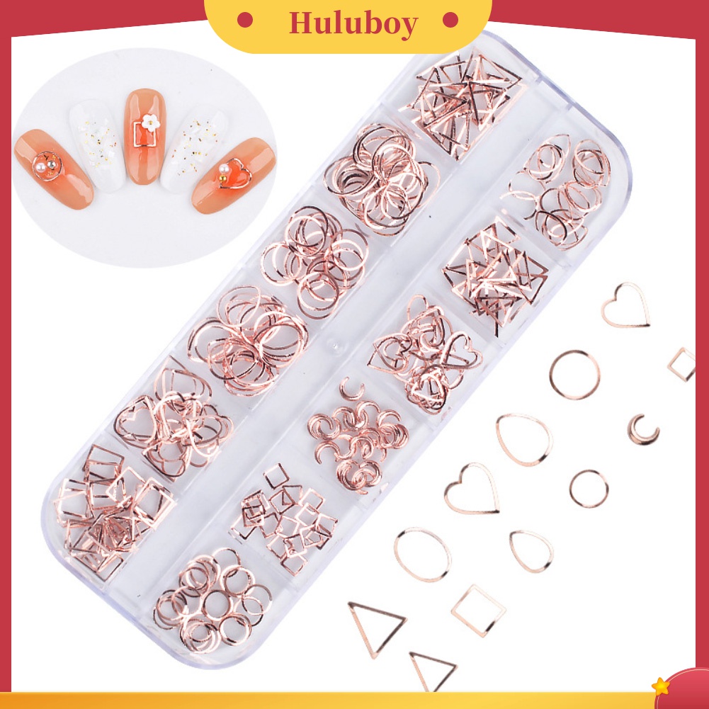 Huluboy Huluboy♡ Sequin Metal Hollow Bentuk Campur Untuk Dekorasi Nail Art DIY