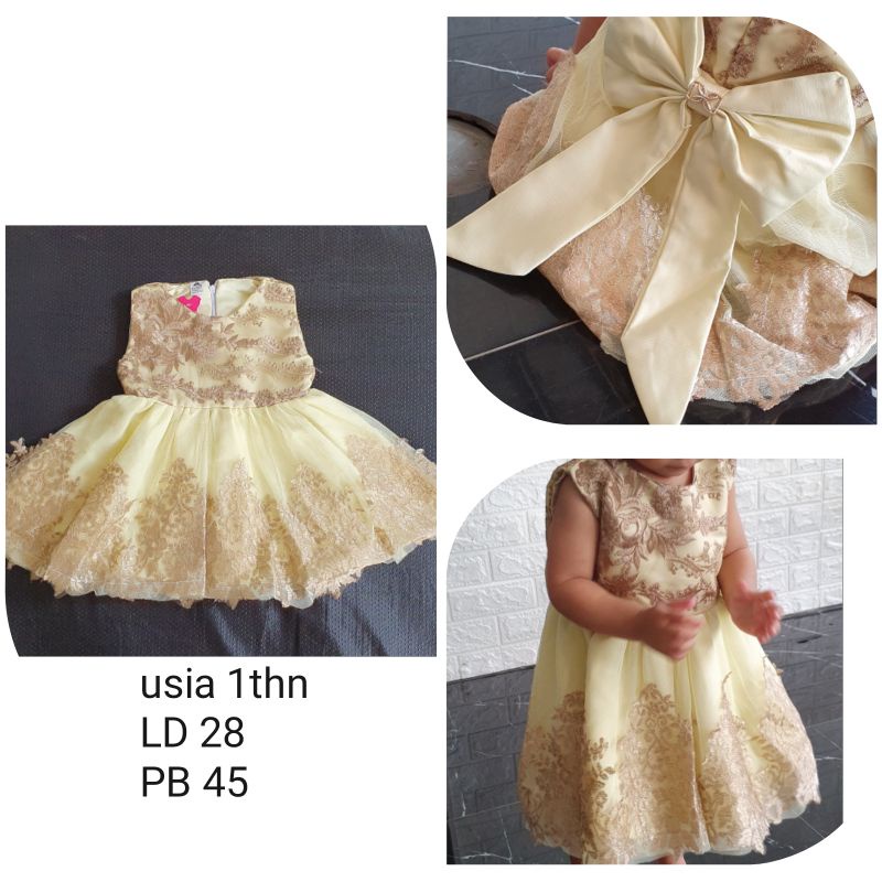 Baju Dress Tutu Bayi Ulang Tahun Anak Gaun Mewah Pesta Wedding Pernikahan 1 Tahun Brukat Bridal Renda Import