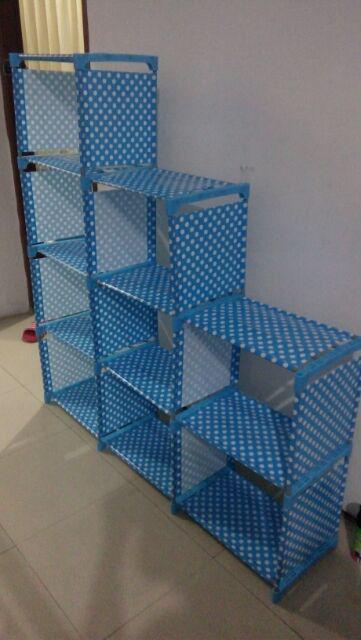 (gojek) Rak Portable 3 Sisi Grey / Lemari Portabel 9 Ruang<br />l / Rak Buku Multifungsi
