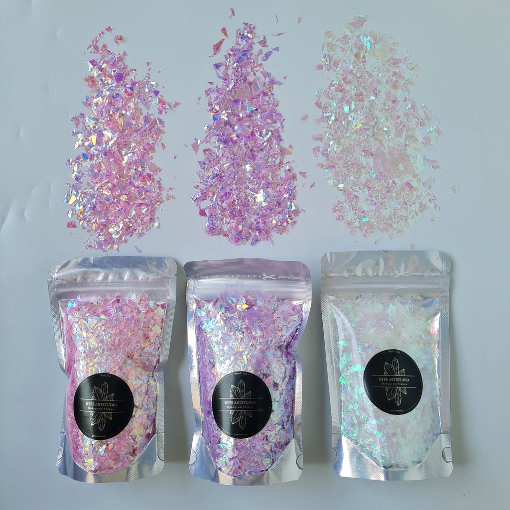 BYFE HOLOGRAM AURORA FLAKES GLITTER bahan kerajinan art 25gram