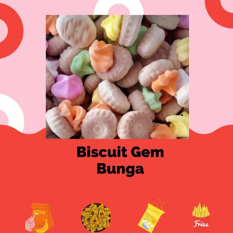 

Biscuit Gem Bunga - Biscuit Bunga Manis - Roti Benik - Snack Jajan Cemilan Kiloan