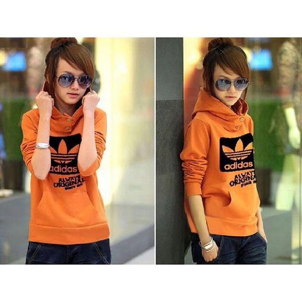 jaket jumper adidas button neck orange