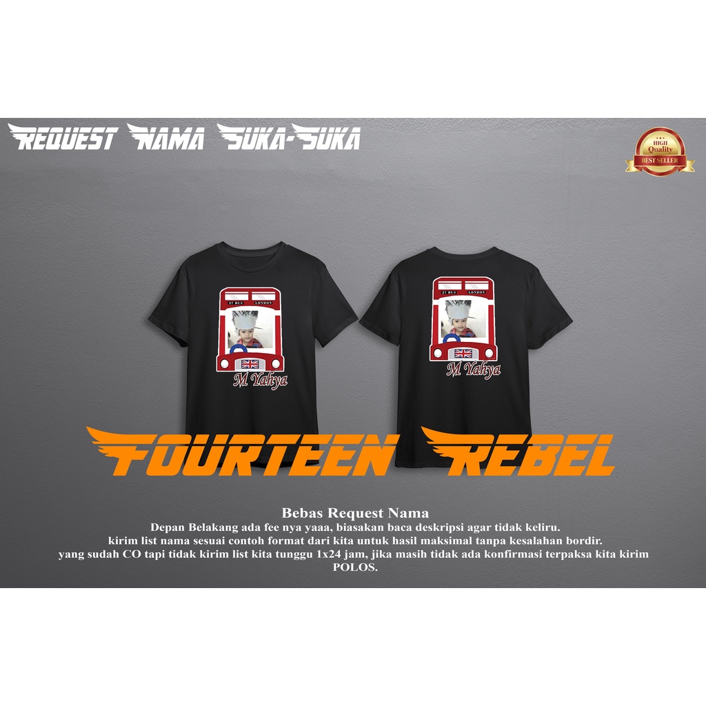 Kaos Anak FOTO Dan NAMA Seri 01 Frame Mobil 1-12 Tahun