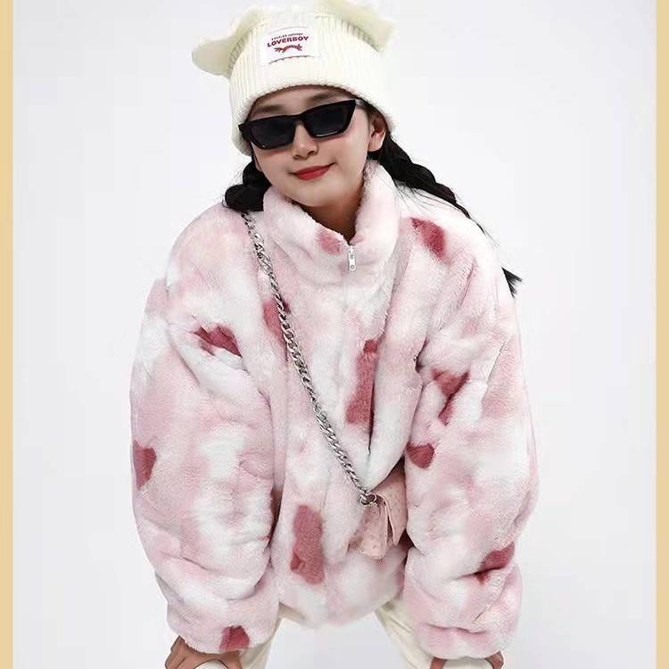 jaket korean style wanita tie-dye lamb s wool coat women s winter Thicked lamb s wool top loose