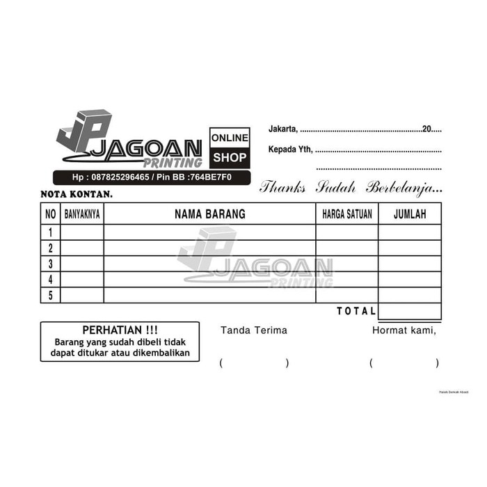 

DISKON Cetak Nota / Bon / Surat Jalan / Invoice Ukuran 1/2 Folio (2ply)