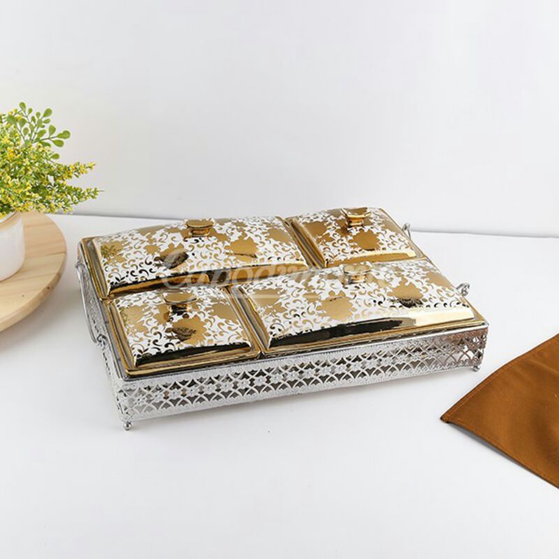 [Packing Kayu] PROMO.. Prasmanan / Wadah Saji Keramik Segi Capodimonte Set 4 Pcs