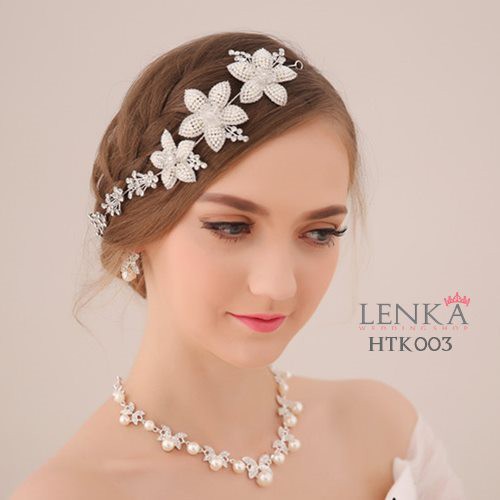 Paket Tiara Kalung Anting Mutiara Eksklusif  Aksesoris Pengantin Modern Lenka - HTK003