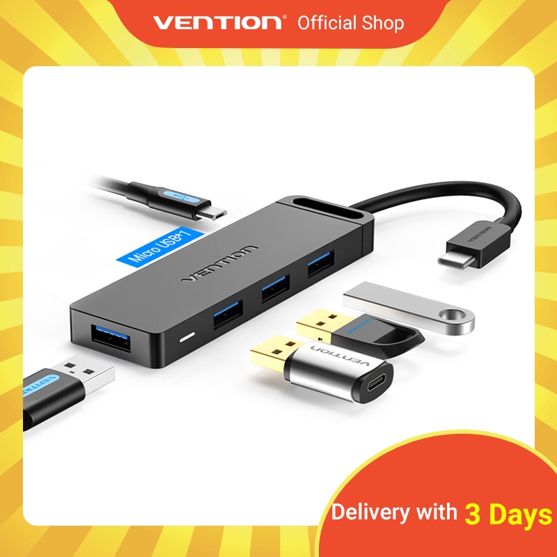 Vention Hub Adapter 4 Port Usb 3.0 Tipe C Kecepatan Tinggi Usb 3.0 Untuk Laptop Pc