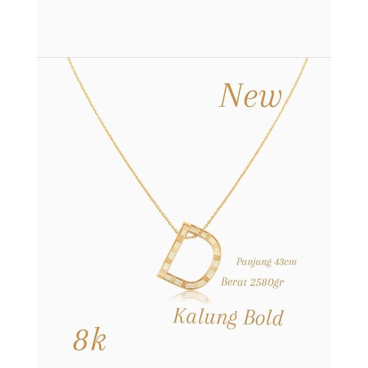 Kalung Bold UBS huruf D Fashion Emas asli Ready berat 2.550 gr