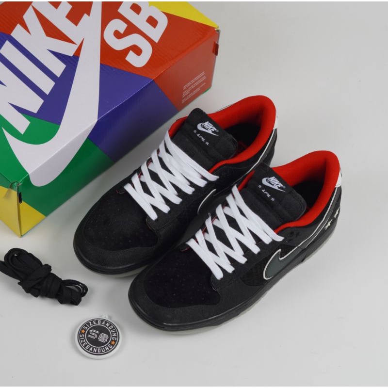 LPL x Nike SB Dunk Low Hitam Putih Cerah Crimson