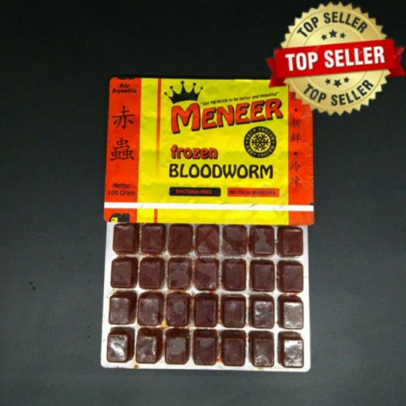 Pakan Ikan Cacing Beku Meneer Frozen Blood Worm Kapsul 100 Gr 1 Pcs