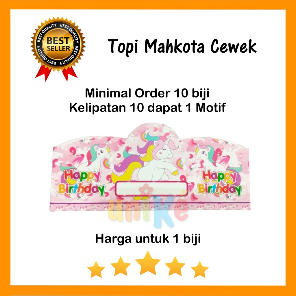 Topi Ulang Tahun Motif Cewek Perlengkapan Ultah Anak / Pernak Pernik Ulang Tahun Unike