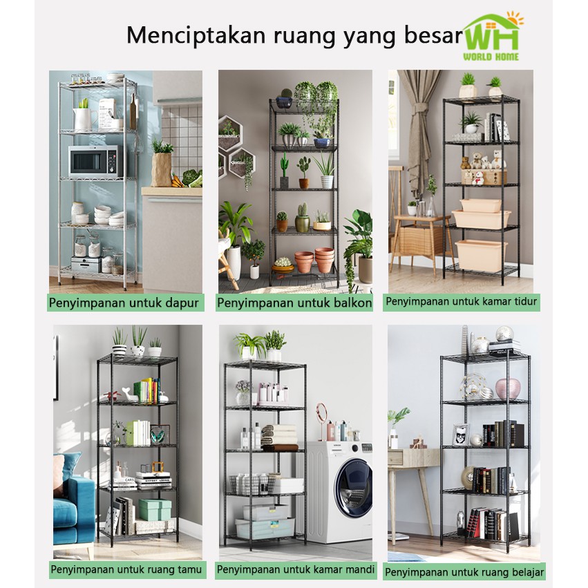 Rak penyimpanan 3 Tingkat Hitam Silver Rak Dapur Microwave Kamar Rak Serbaguna Rak Elegant Worldhome66