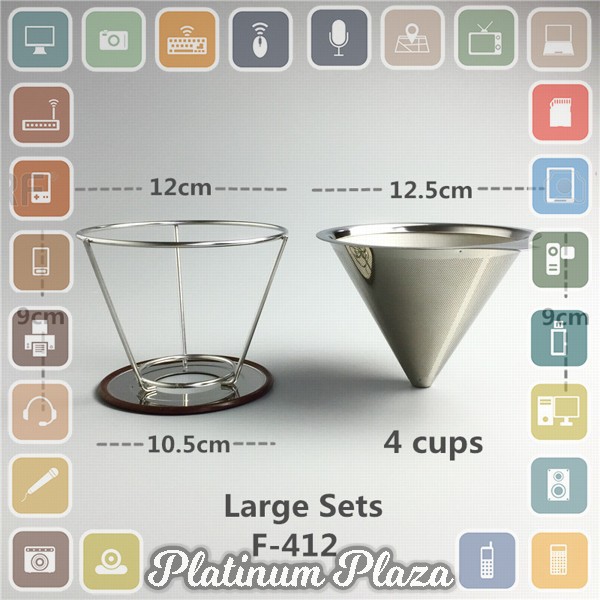 Ueinsang Filter Penyaring Kopi V60 Cone Coffee Dripper Filter Double Layer Large - F`2L9YF4-- Silver