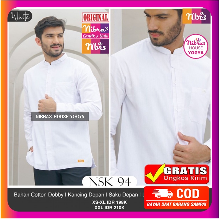 Baju Koko Nibras Dewasa Lengan Panjang Putih Polos Terbaru 2022 Nsk 94 Baju Kemeja Nibras Pria Cowok