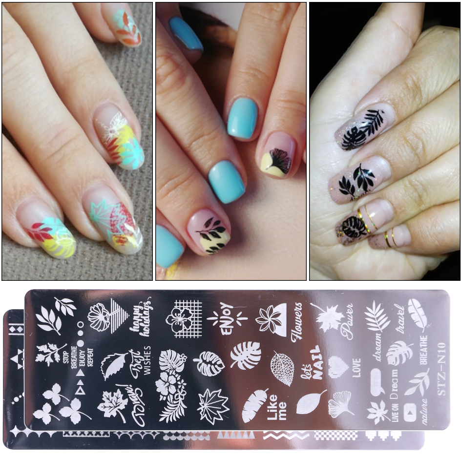 1 Set Nail Stamping Plate Motif Geometri Bunga Dan Daun Dengan Sponge Brush Bahan Silikon Untuk Nail Art