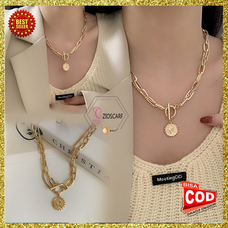 KALUNG WANITA KOREA ELEGANT HIP HOP CHAIN RETRO DOUBLE LAYER ALLOY RANTAI PANJANG FASHION IMPORT KLG27