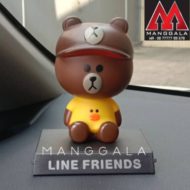 Boneka Pajangan Goyang Dashboard Mobil Line Brown Topi