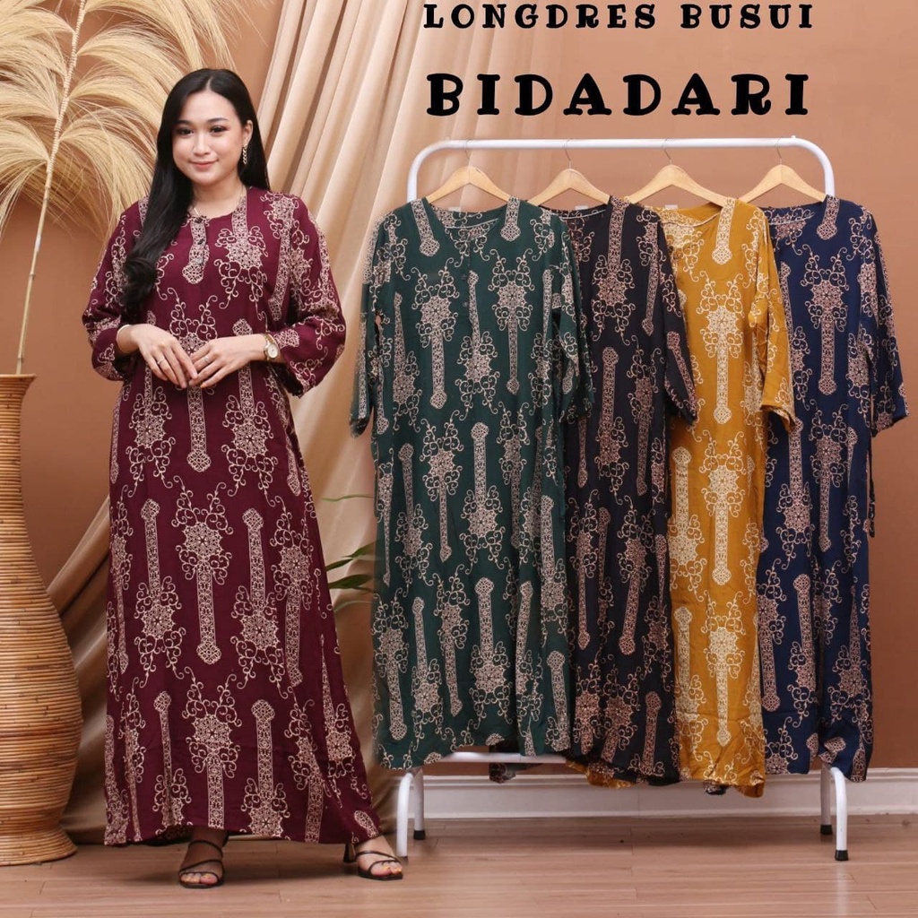 LONGDRESS DASTER PANJANG BUSUI BIDADARI DILNA GARIS GEMINI BLASTER GISEL NINGRUM DASTER BATIK MOTIF 