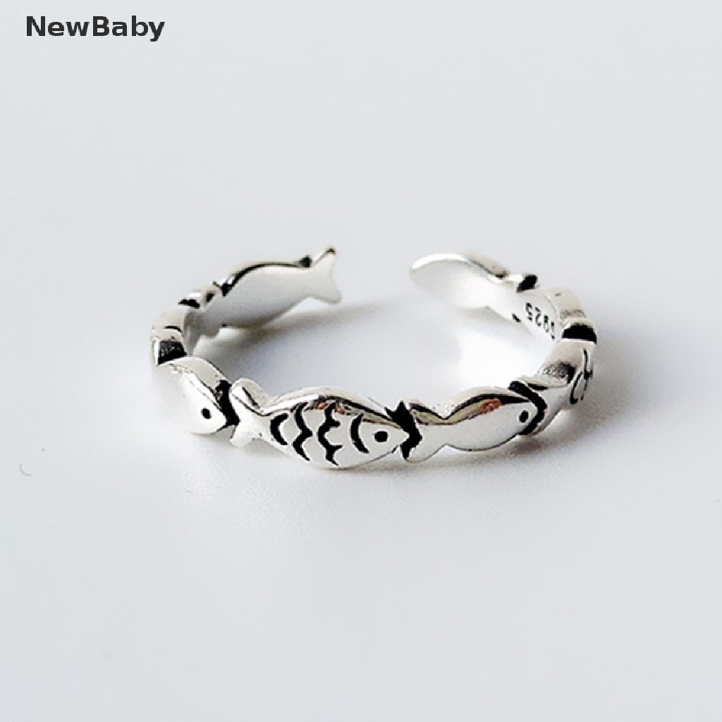 Cincin Model Terbuka Desain Ikan Warna Silver Gaya Vintage Cantik Untuk Pertunangan