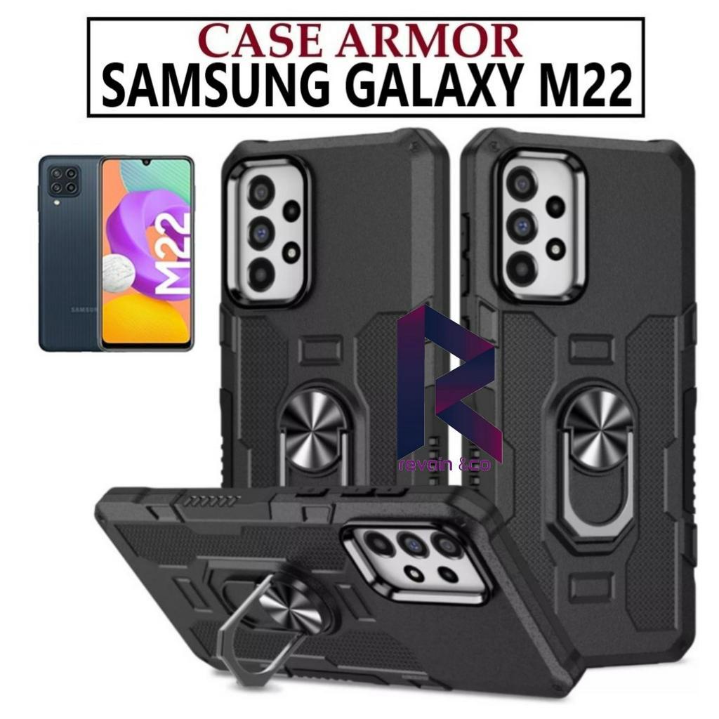 Case Armor SAMSUNG M22 Iring Cincin Magnetic Kesing Hp Protect kamera Premium Hard Case Standing Robot Pelindung Kamera