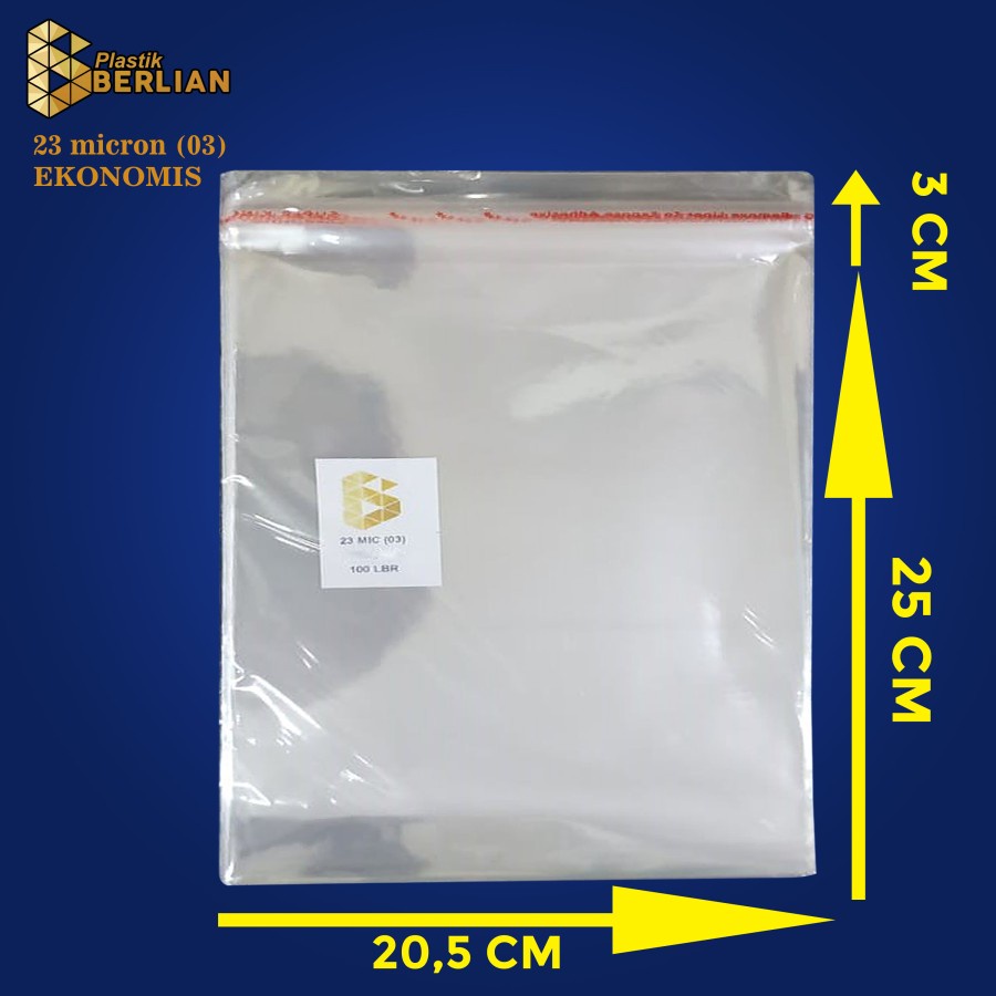 

20,5 x 25 cm Plastik OPP EKONOMIS 23micron (100 lbr) (lem/seal)