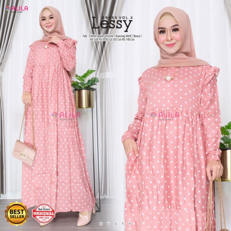 NEW 16 MOTIF GAMIS POLKADOT POLKI KECIL LESSY MAXY DRESS MUSLIM RAYON DAILY CASUAL ALILA PREMIUM