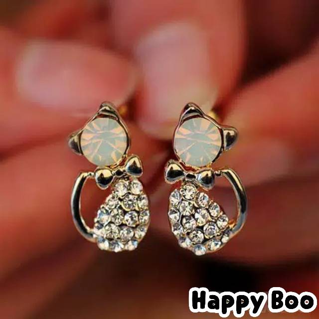 Anting cat gold permata white anting cato stainless steel earings anting stainless kucing import